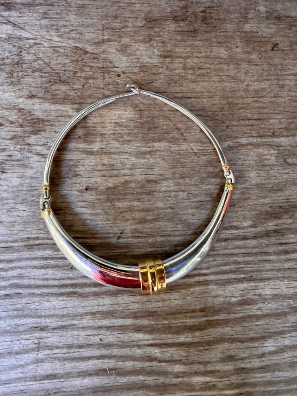 Vintage Alexis Kirk Two Tone Modernist Collar Necklace Silver Gold Tone Signed